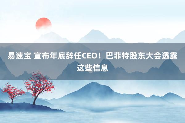 易速宝 宣布年底辞任CEO！巴菲特股东大会透露这些信息